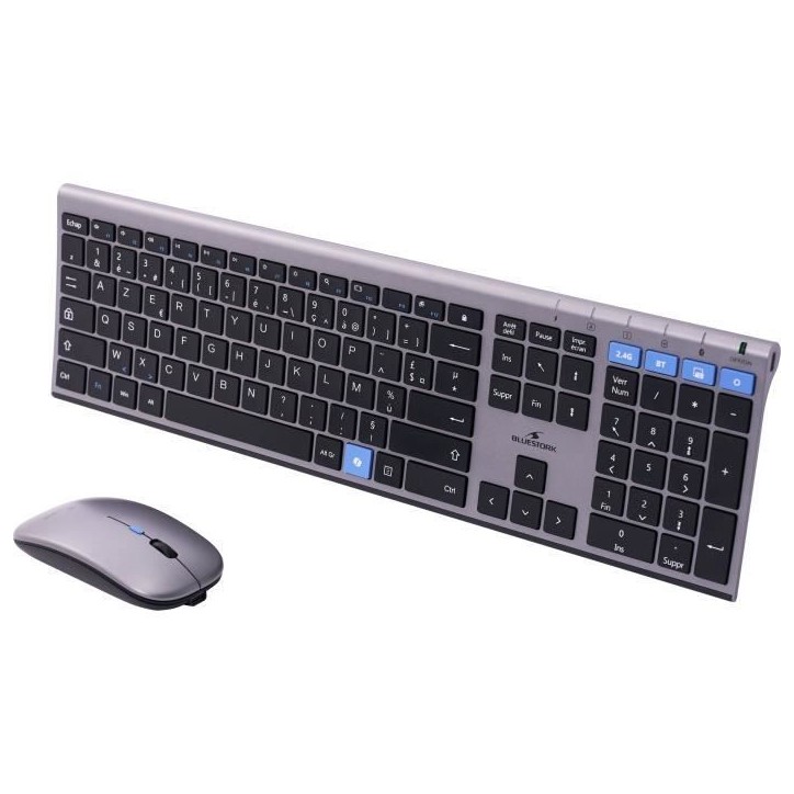 Ensemble Clavier souris sans fil - BLUESTORK - AZERTY - Métal - Silencieux - Touches ciseaux