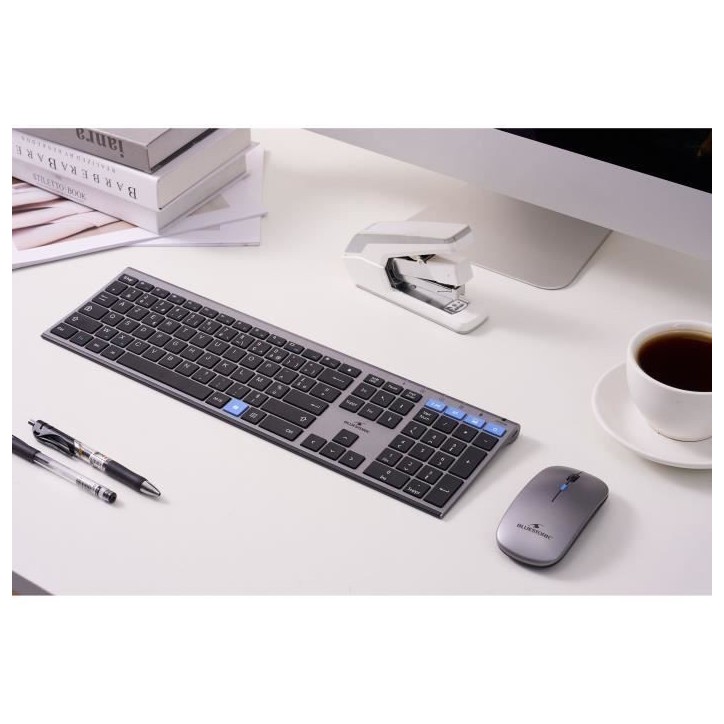 Ensemble Clavier souris sans fil - BLUESTORK - AZERTY - Métal - Silencieux - Touches ciseaux