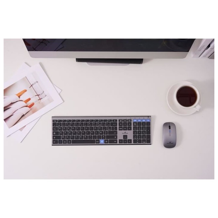 Ensemble Clavier souris sans fil - BLUESTORK - AZERTY - Métal - Silencieux - Touches ciseaux