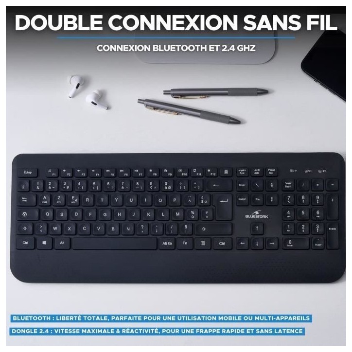Clavier sans fil - Touches creusées ergonomiques - BLUESTORK - Office R2 - AZERTY