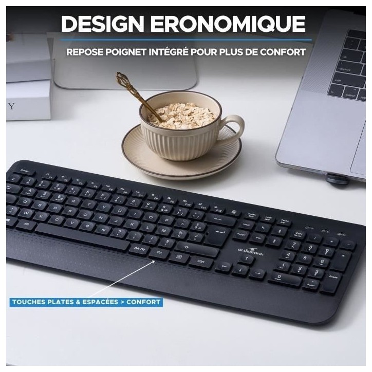 Clavier sans fil - Touches creusées ergonomiques - BLUESTORK - Office R2 - AZERTY