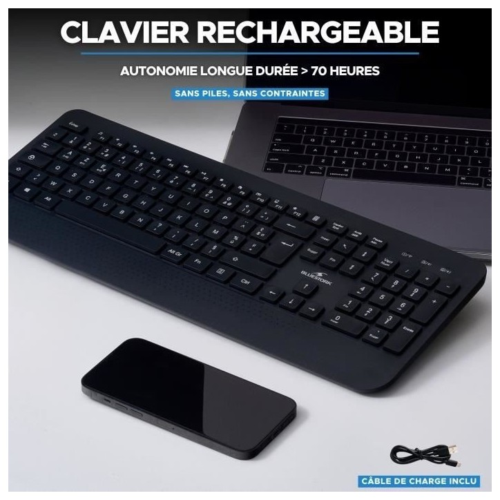 Clavier sans fil - Touches creusées ergonomiques - BLUESTORK - Office R2 - AZERTY