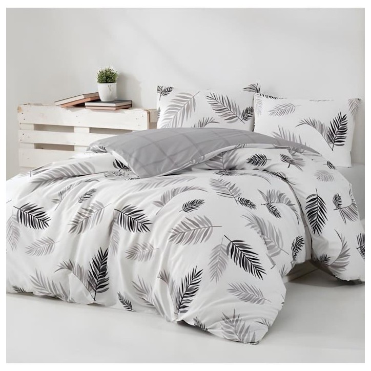 Parure de lit - 1 housse de couette 220 x 240 cm + 2 taies d'oreiller 60 x 60 cm - 100% coton renforcé - Gris Parure de lit - 1 housse de couette 220 x 240 cm + 2 taies d'oreiller 60 x 60 cm - 100% coton renforcé - Gris