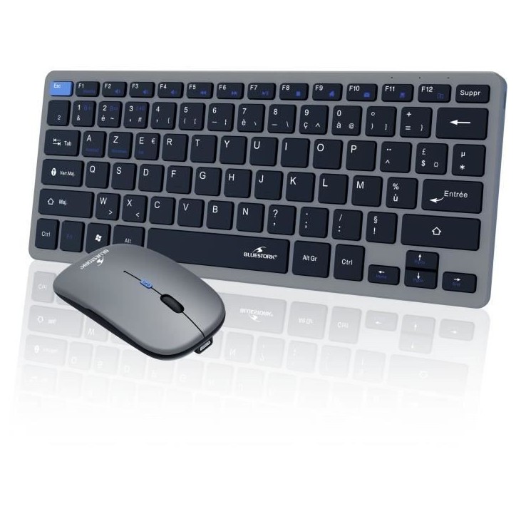 Ensemble Clavier Souris sans fil - BLUESTORK - Pack Mini - Bluetooth & Dongle - Ultra fin et léger - Nomade Télétravail