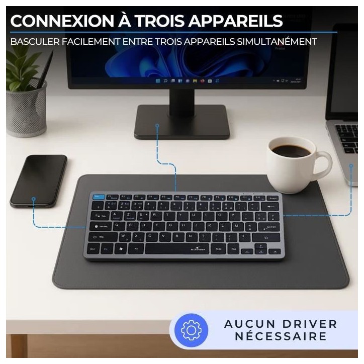 Ensemble Clavier Souris sans fil - BLUESTORK - Pack Mini - Bluetooth & Dongle - Ultra fin et léger - Nomade Télétravail