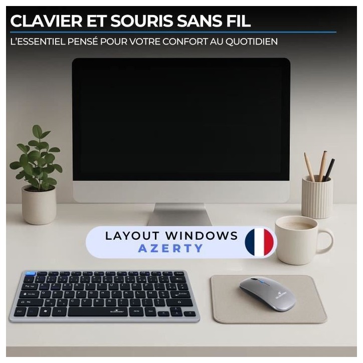 Ensemble Clavier Souris sans fil - BLUESTORK - Pack Mini - Bluetooth & Dongle - Ultra fin et léger - Nomade Télétravail