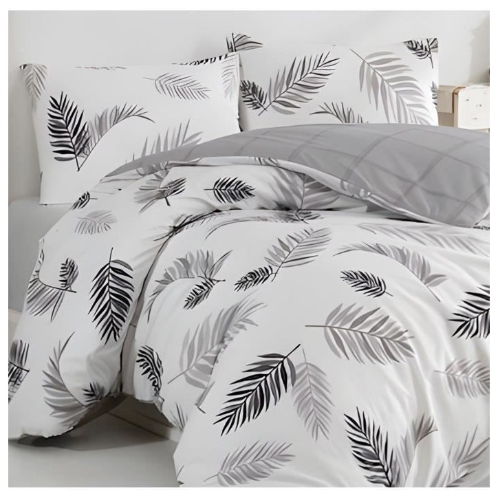 Parure de lit - 1 housse de couette 220 x 240 cm + 2 taies d'oreiller 60 x 60 cm - 100% coton renforcé - Gris Parure de lit - 1 housse de couette 220 x 240 cm + 2 taies d'oreiller 60 x 60 cm - 100% coton renforcé - Gris
