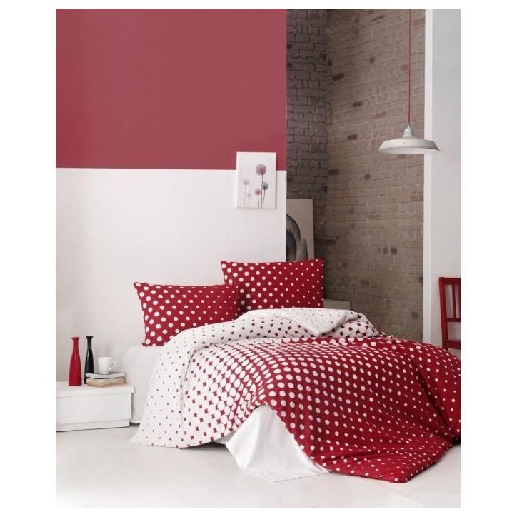 Parure de lit - 1 housse de couette 220 x 240 cm + 2 taies d'oreiller 60 x 60 cm - 100% coton renforcé - Rouge Parure de lit - 1 housse de couette 220 x 240 cm + 2 taies d'oreiller 60 x 60 cm - 100% coton renforcé - Rouge