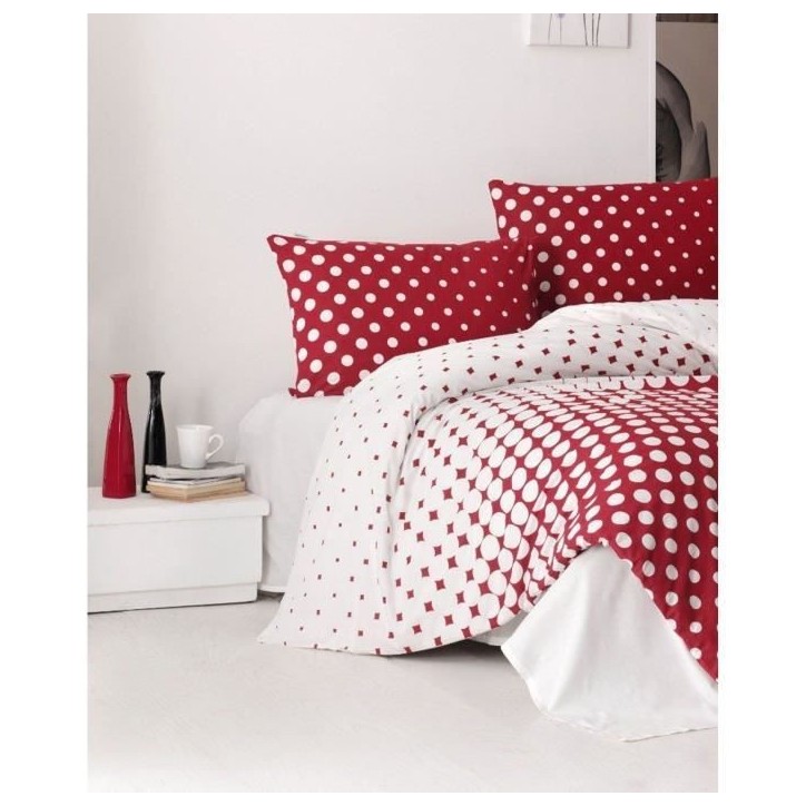 Parure de lit - 1 housse de couette 220 x 240 cm + 2 taies d'oreiller 60 x 60 cm - 100% coton renforcé - Rouge Parure de lit - 1 housse de couette 220 x 240 cm + 2 taies d'oreiller 60 x 60 cm - 100% coton renforcé - Rouge