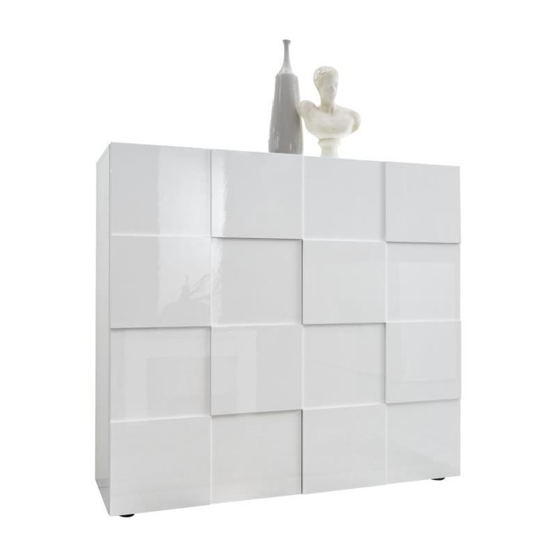 Buffet - MILANO - 2 portes - Blanc laqué brillant - 121 x 42 x 111 cm
