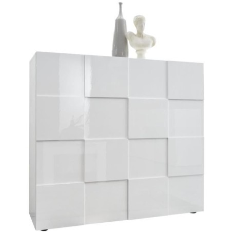 Buffet - MILANO - 2 portes - Blanc laqué brillant - 121 x 42 x 111 cm