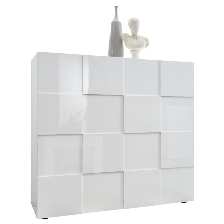 Buffet - MILANO - 2 portes - Blanc laqué brillant - 121 x 42 x 111 cm Buffet - MILANO - 2 portes - Blanc laqué brillant - 121 x 42 x 111 cm