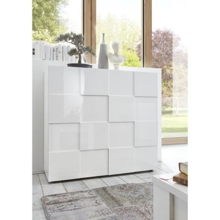 Buffet - MILANO - 2 portes - Blanc laqué brillant - 121 x 42 x 111 cm