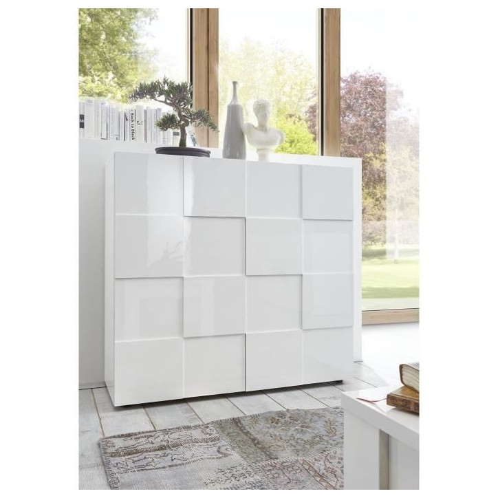 Buffet - MILANO - 2 portes - Blanc laqué brillant - 121 x 42 x 111 cm Buffet - MILANO - 2 portes - Blanc laqué brillant - 121 x 42 x 111 cm