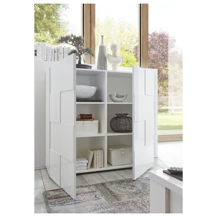 Buffet - MILANO - 2 portes - Blanc laqué brillant - 121 x 42 x 111 cm Buffet - MILANO - 2 portes - Blanc laqué brillant - 121 x 42 x 111 cm