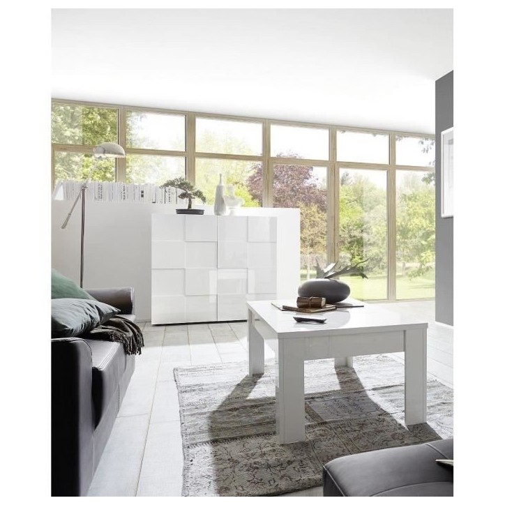 Buffet - MILANO - 2 portes - Blanc laqué brillant - 121 x 42 x 111 cm Buffet - MILANO - 2 portes - Blanc laqué brillant - 121 x 42 x 111 cm