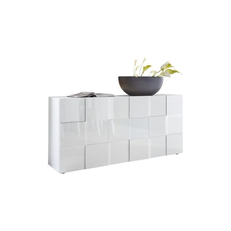 Buffet 3 portes 181 cm - Blanc laqué brillant - Style contemporain -