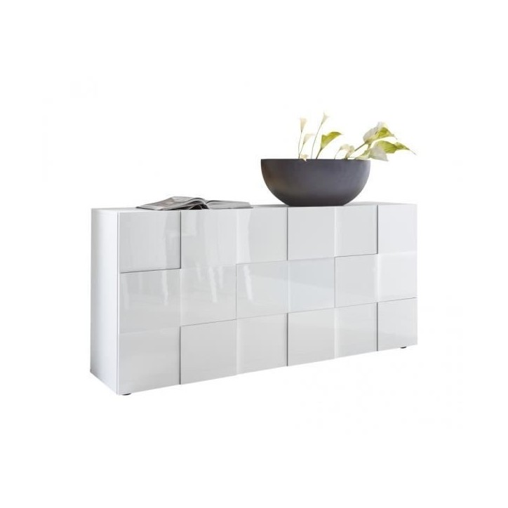 Buffet 3 portes 181 cm - Blanc laqué brillant - Style contemporain - MILANO