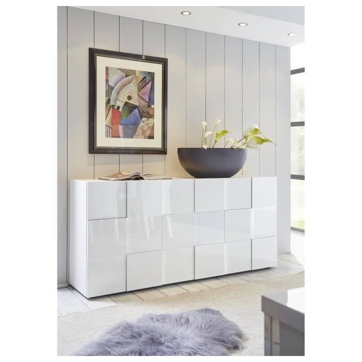 Buffet 3 portes 181 cm - Blanc laqué brillant - Style contemporain - MILANO