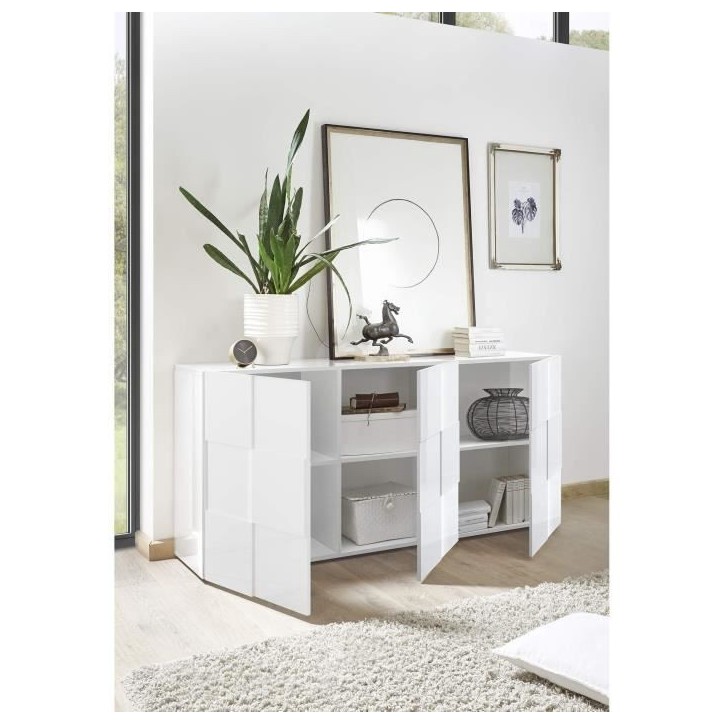 Buffet 3 portes 181 cm - Blanc laqué brillant - Style contemporain - MILANO