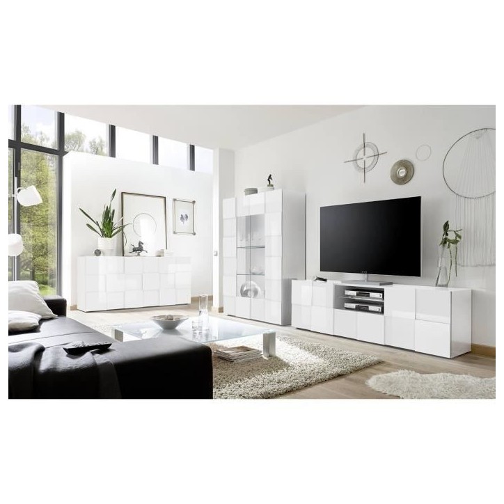 Buffet 3 portes 181 cm - Blanc laqué brillant - Style contemporain - MILANO