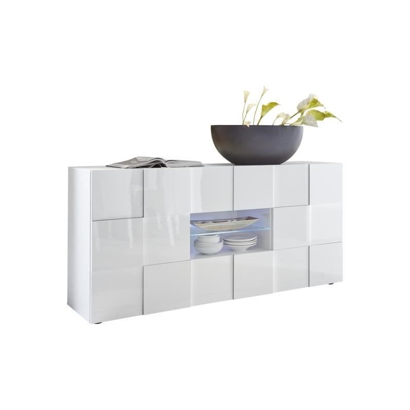 Buffet MILANO - Décor blanc laqué brillant - 2 portes 2 tiroirs - L1