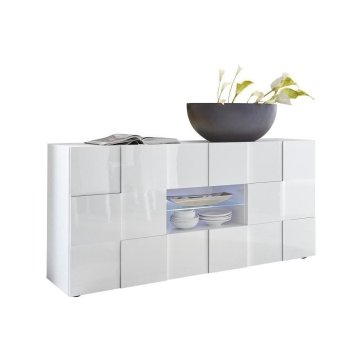 Buffet MILANO - Décor blanc laqué brillant - 2 portes 2 tiroirs - L181 x P43 x H84 cm Buffet MILANO - Décor blanc laqué brillant - 2 portes 2 tiroirs - L181 x P43 x H84 cm