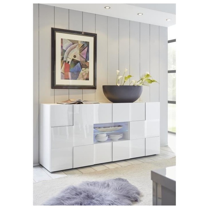 Buffet MILANO - Décor blanc laqué brillant - 2 portes 2 tiroirs - L181 x P43 x H84 cm Buffet MILANO - Décor blanc laqué brillant - 2 portes 2 tiroirs - L181 x P43 x H84 cm