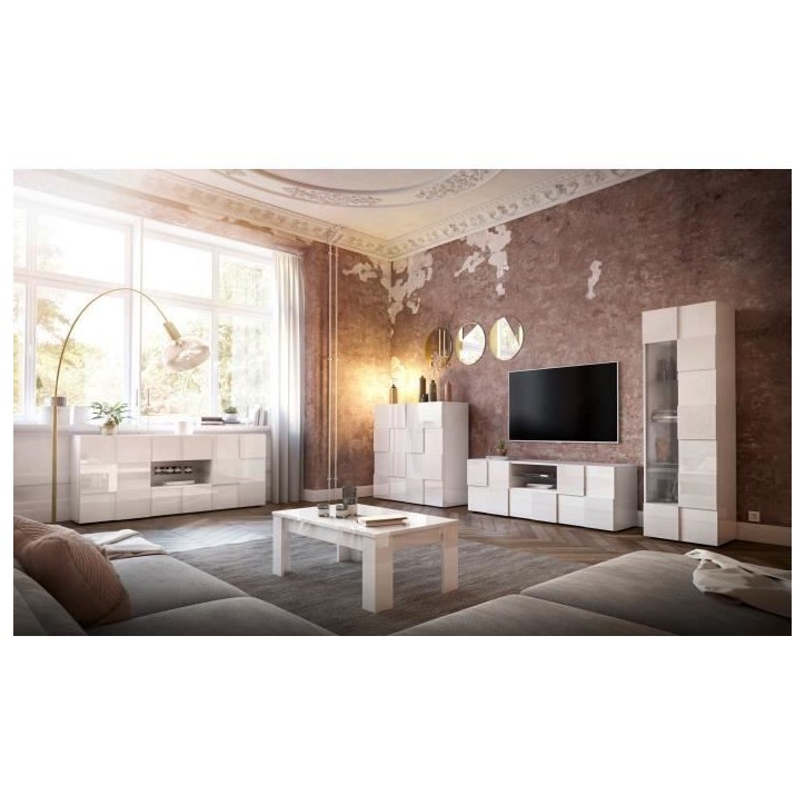 Buffet MILANO - Décor blanc laqué brillant - 2 portes 2 tiroirs - L181 x P43 x H84 cm Buffet MILANO - Décor blanc laqué brillant - 2 portes 2 tiroirs - L181 x P43 x H84 cm