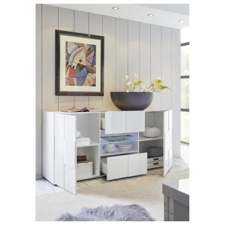 Buffet MILANO - Décor blanc laqué brillant - 2 portes 2 tiroirs - L181 x P43 x H84 cm Buffet MILANO - Décor blanc laqué brillant - 2 portes 2 tiroirs - L181 x P43 x H84 cm