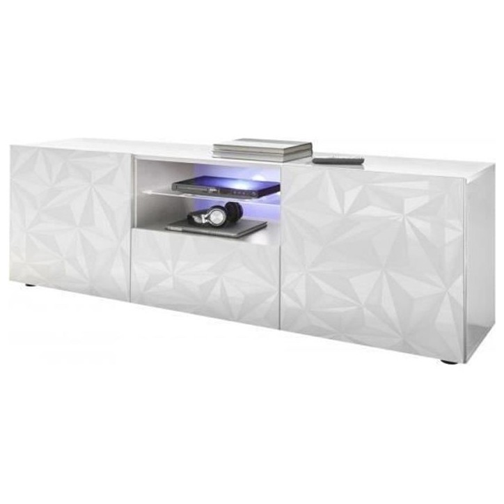Meuble TV - Blanc Laqué brillant - L 181 x P 43 x H 57cm - PARIGI Meuble TV - Blanc Laqué brillant - L 181 x P 43 x H 57cm - PARIGI