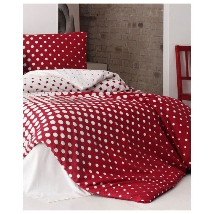 Parure de lit - 1 housse de couette 220 x 240 cm + 2 taies d'oreiller 60 x 60 cm - 100% coton renforcé - Rouge Parure de lit - 1 housse de couette 220 x 240 cm + 2 taies d'oreiller 60 x 60 cm - 100% coton renforcé - Rouge