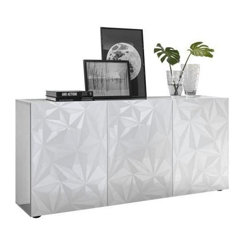 Buffet - Blanc laqué brillant - 3 Portes - PARIGI - L 181 x P 42 x H