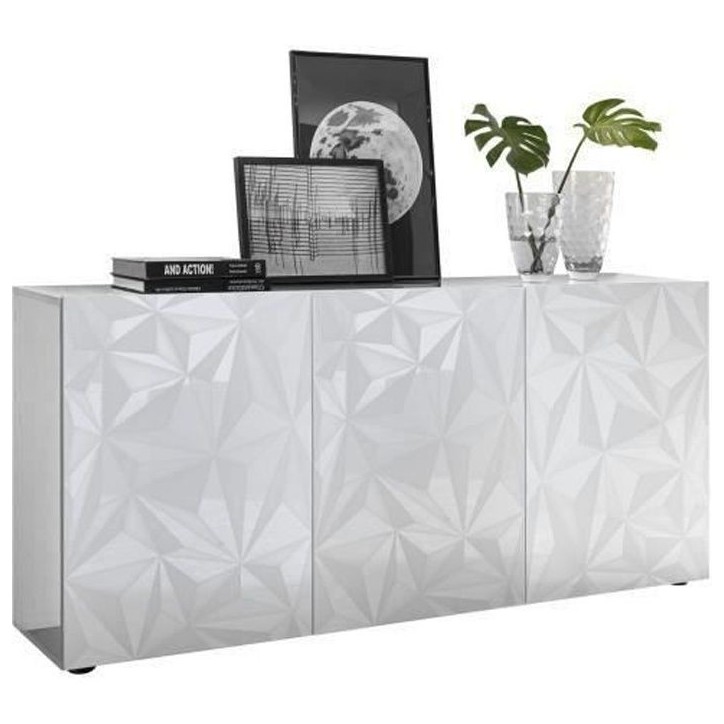 Buffet - Blanc laqué brillant - 3 Portes - PARIGI - L 181 x P 42 x H 84 cm
