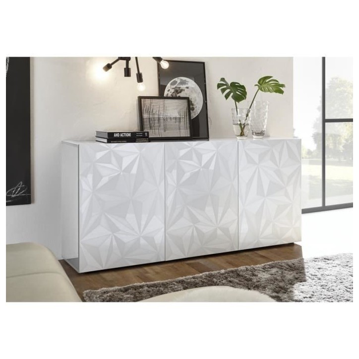 Buffet - Blanc laqué brillant - 3 Portes - PARIGI - L 181 x P 42 x H 84 cm