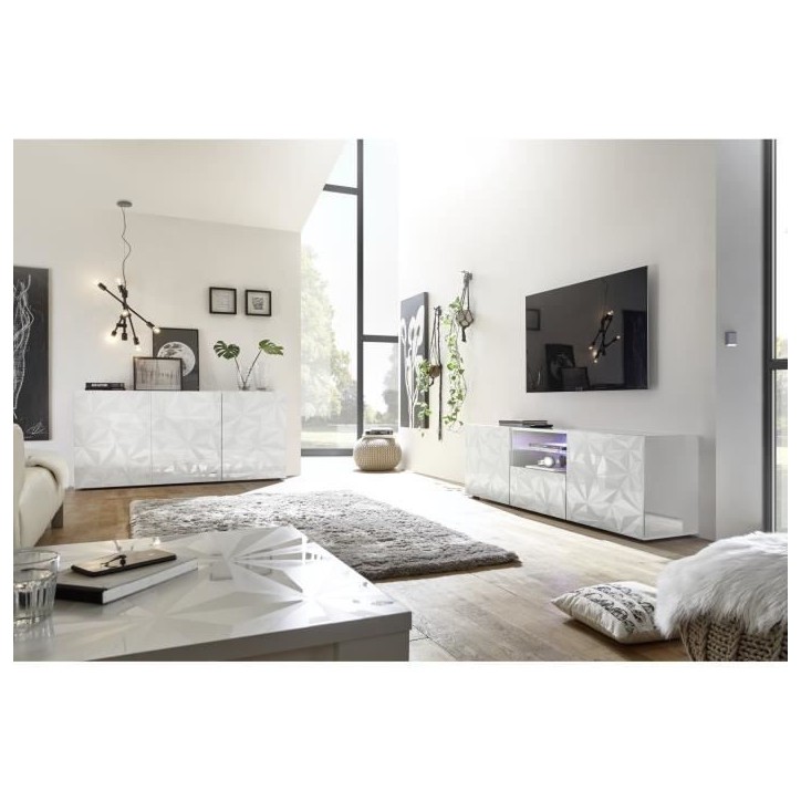 Buffet - Blanc laqué brillant - 3 Portes - PARIGI - L 181 x P 42 x H 84 cm