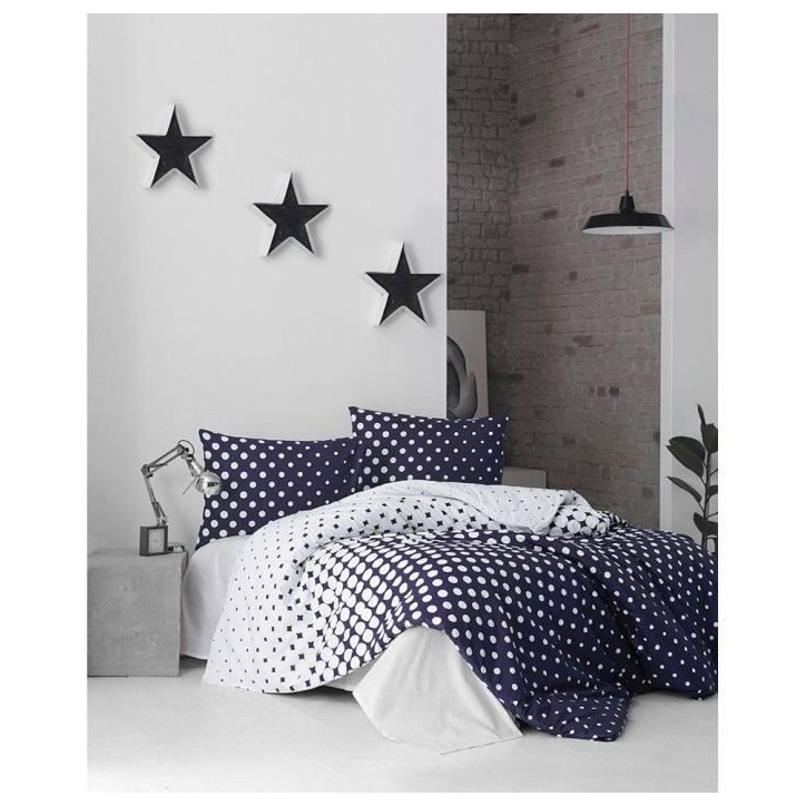Parure de lit - 1 housse de couette 220 x 240 cm + 2 taies d'oreiller 60 x 60 cm - 100% coton renforcé - Bleu Parure de lit - 1 housse de couette 220 x 240 cm + 2 taies d'oreiller 60 x 60 cm - 100% coton renforcé - Bleu