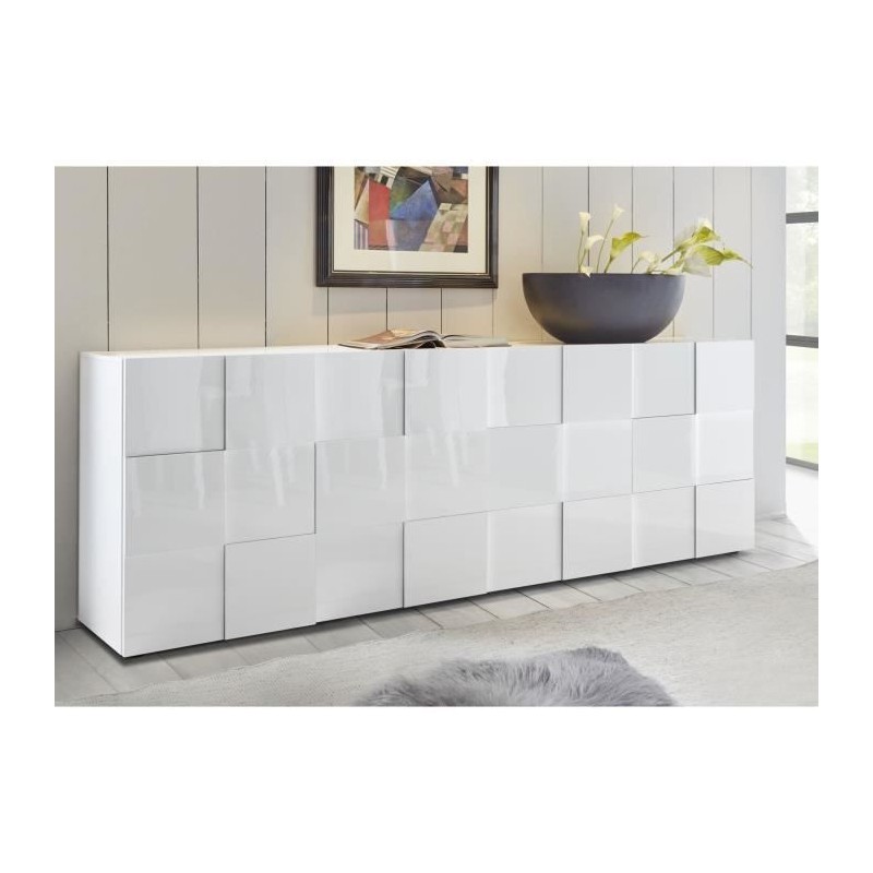 Buffet - MILANO - 4 portes - Blanc laqué brillant - 241 x 42 x 84 cm