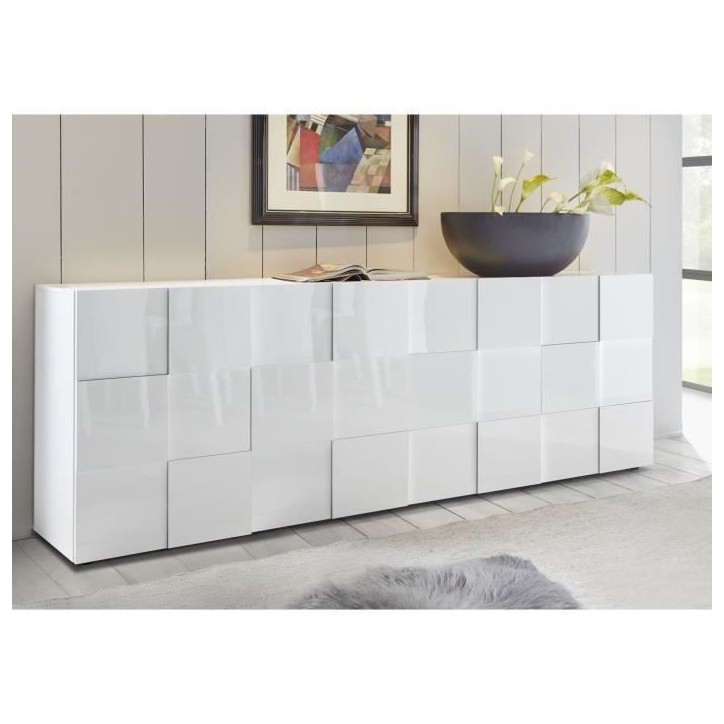 Buffet - MILANO - 4 portes - Blanc laqué brillant - 241 x 42 x 84 cm Buffet - MILANO - 4 portes - Blanc laqué brillant - 241 x 42 x 84 cm