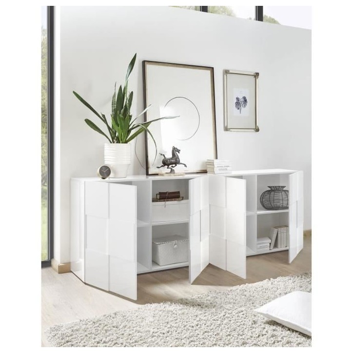 Buffet - MILANO - 4 portes - Blanc laqué brillant - 241 x 42 x 84 cm Buffet - MILANO - 4 portes - Blanc laqué brillant - 241 x 42 x 84 cm
