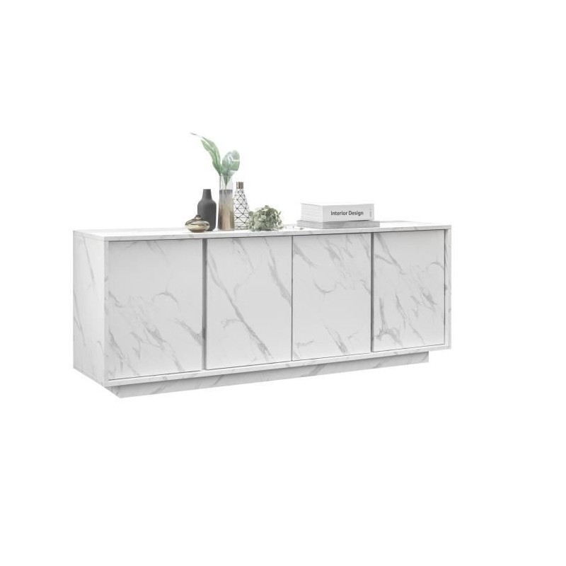 Buffet - Marbre blanc - Style chic - 4 portes - MARMO - L 180 x P 43 x