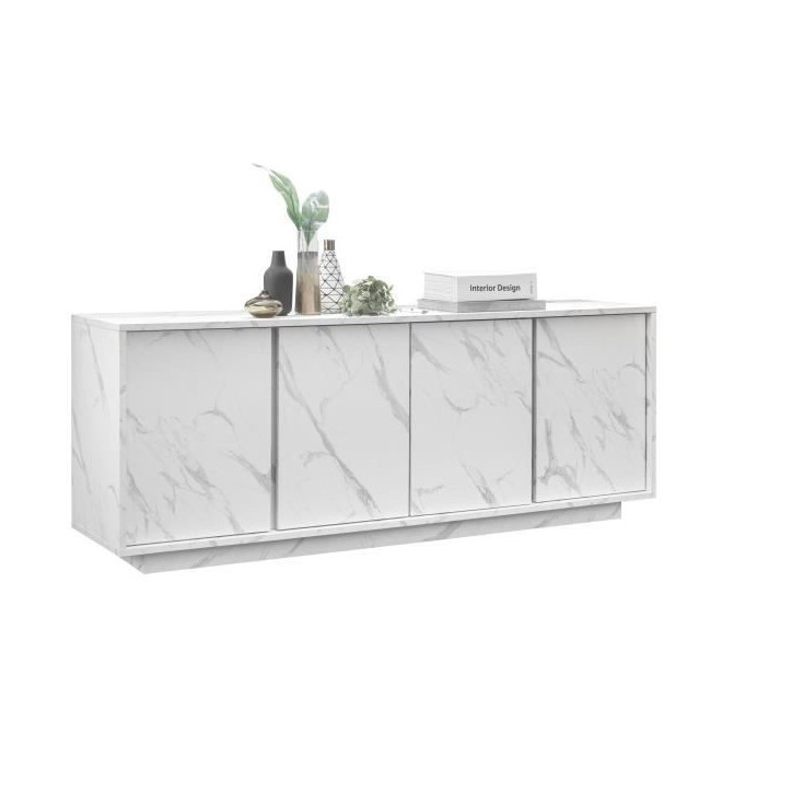 Buffet - Marbre blanc - Style chic - 4 portes - MARMO - L 180 x P 43 x H 70 cm Buffet - Marbre blanc - Style chic - 4 portes - MARMO - L 180 x P 43 x H 70 cm