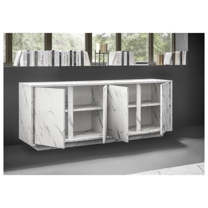 Buffet - Marbre blanc - Style chic - 4 portes - MARMO - L 180 x P 43 x H 70 cm Buffet - Marbre blanc - Style chic - 4 portes - MARMO - L 180 x P 43 x H 70 cm