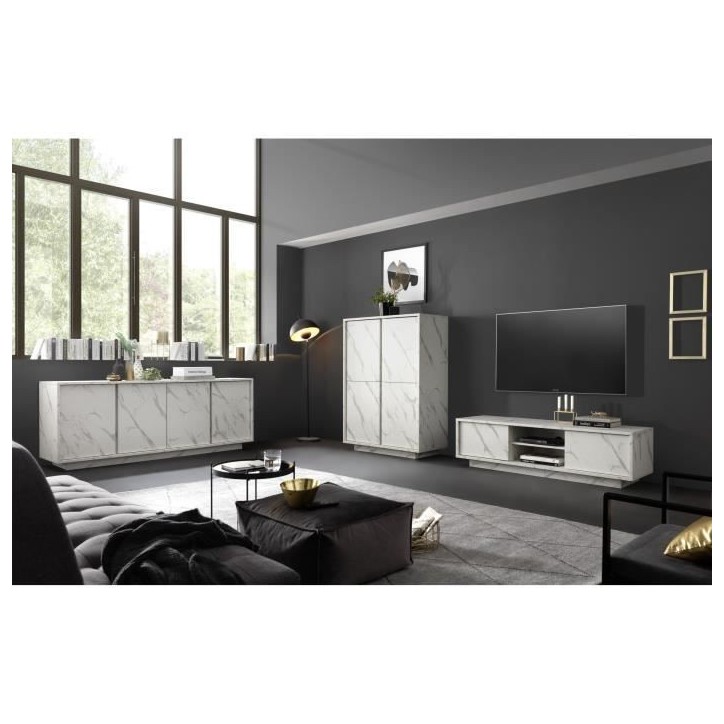 Buffet - Marbre blanc - Style chic - 4 portes - MARMO - L 180 x P 43 x H 70 cm Buffet - Marbre blanc - Style chic - 4 portes - MARMO - L 180 x P 43 x H 70 cm
