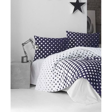 Parure de lit - 1 housse de couette 220 x 240 cm + 2 taies d'oreiller 60 x 60 cm - 100% coton renforcé - Bleu