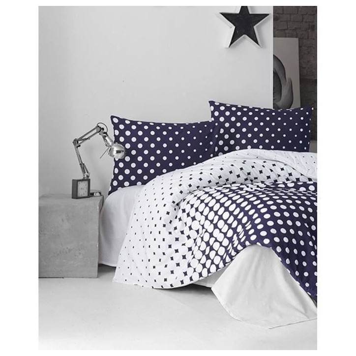 Parure de lit - 1 housse de couette 220 x 240 cm + 2 taies d'oreiller 60 x 60 cm - 100% coton renforcé - Bleu Parure de lit - 1 housse de couette 220 x 240 cm + 2 taies d'oreiller 60 x 60 cm - 100% coton renforcé - Bleu