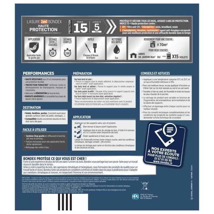 Lasure 2 en 1 Haute protection - Chene foncé satin - BONDEX - 5 L Lasure 2 en 1 Haute protection - Chene foncé satin - BONDEX - 5 L