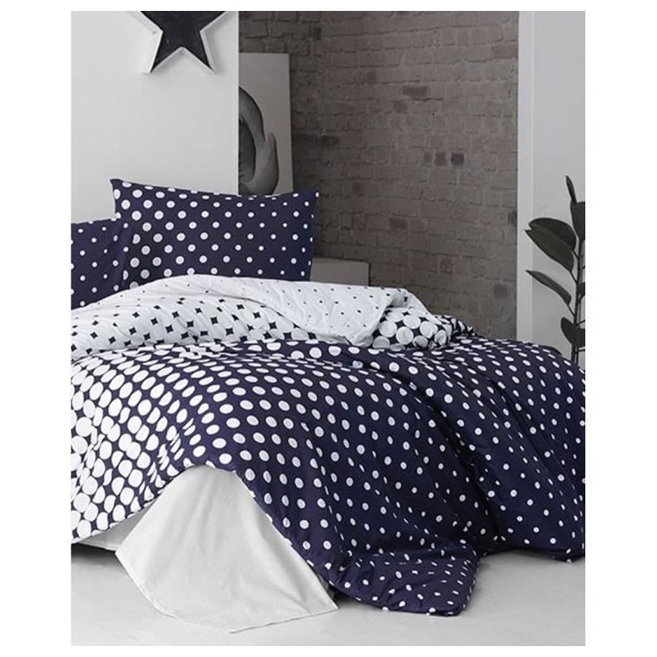Parure de lit - 1 housse de couette 220 x 240 cm + 2 taies d'oreiller 60 x 60 cm - 100% coton renforcé - Bleu Parure de lit - 1 housse de couette 220 x 240 cm + 2 taies d'oreiller 60 x 60 cm - 100% coton renforcé - Bleu