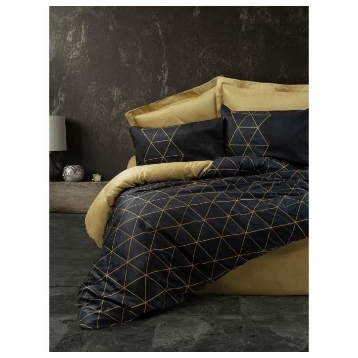 Parure de lit - 1 housse de couette 220 x 240 cm + 2 taies d'oreiller 60 x 60 cm - 100% coton renforcé - Noir Parure de lit - 1 housse de couette 220 x 240 cm + 2 taies d'oreiller 60 x 60 cm - 100% coton renforcé - Noir