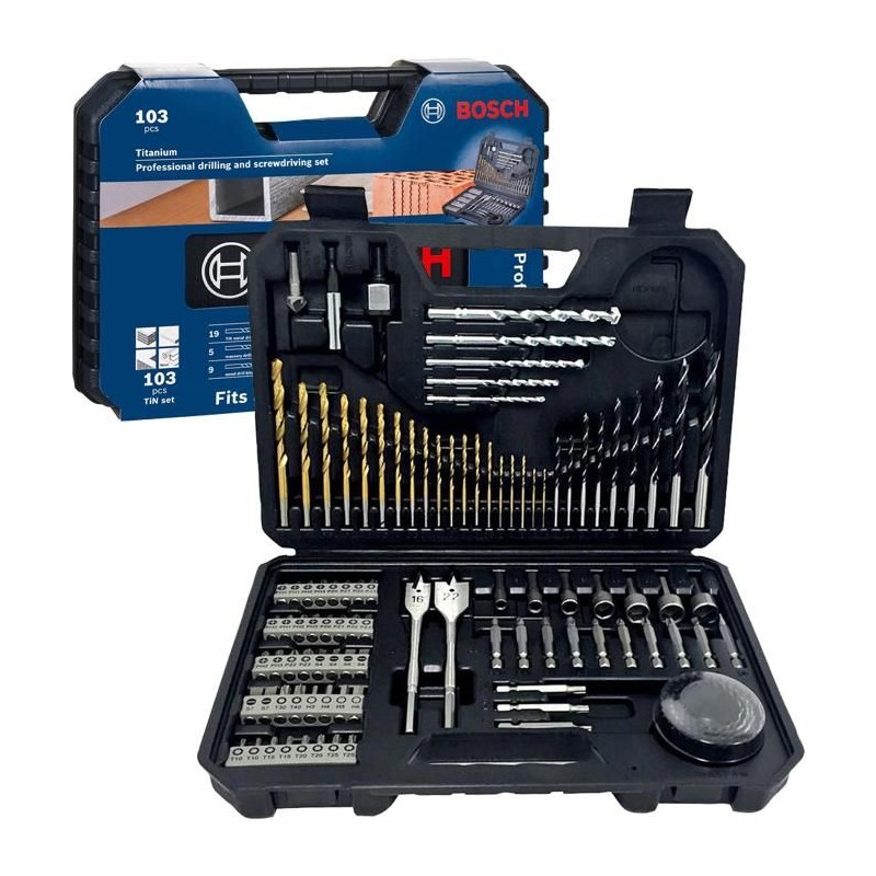 Bosch Professional 103 pieces Jeu de forets et d'embouts (bois, la pie